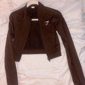 Gymshark Women's Chocolate Brown Cropped Zip-Up Bomber
